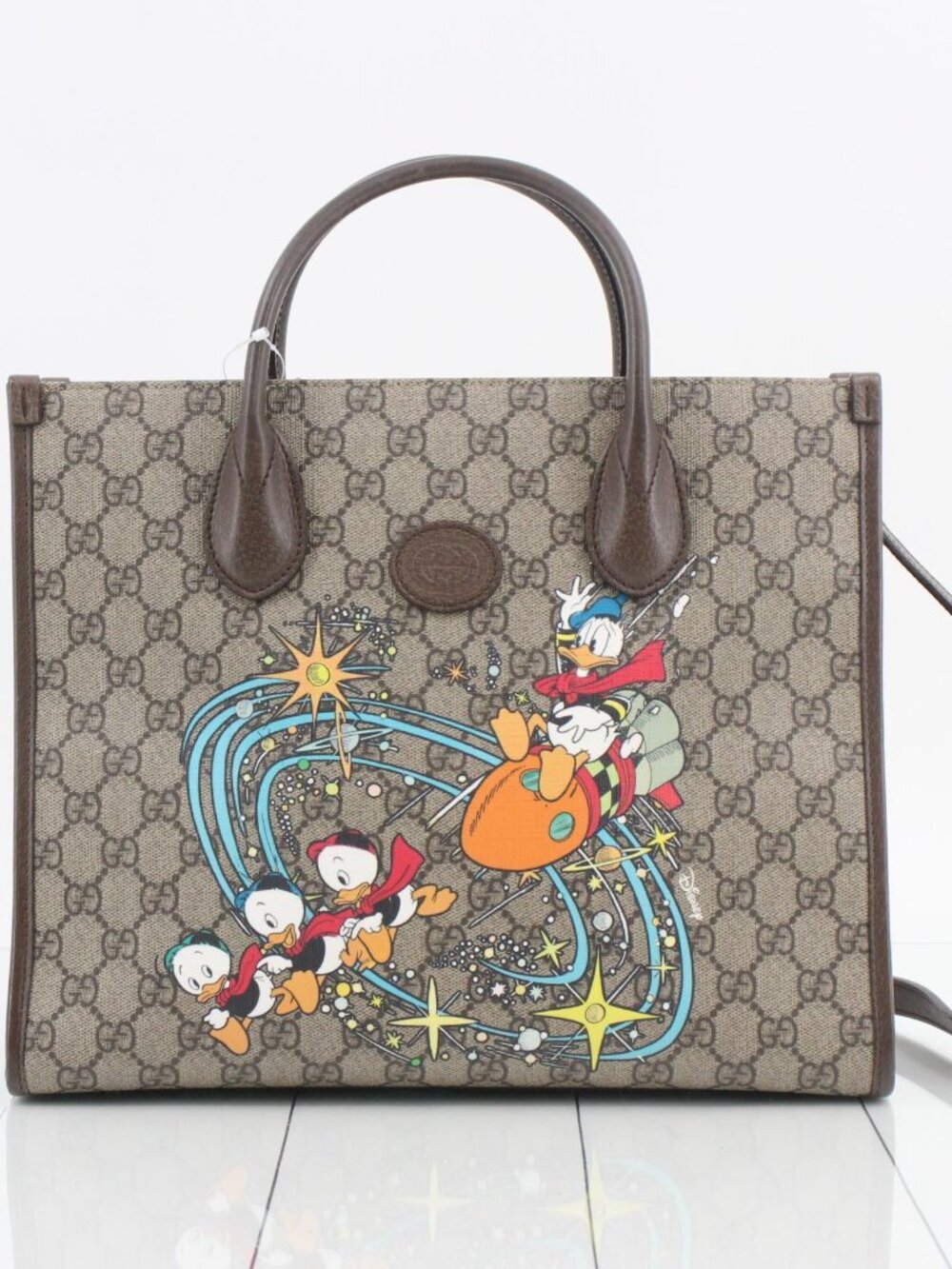 Gucci Brown Monogram Disney Donald Duck Tote with Multicolor Cartoon Print